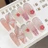 HANDMADE Medium-length Coffin Shaped Trapezoid Artificial Nail Pink Cute Sweet Princess Love Blush Crystal Diamond Phototherapy Nails Reusable
