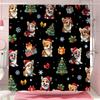 Funny Christmas Puppy Shower Curtain Christmas Tree Gift Bow Snowflake Polyester Fabric Shower Curtain Bathroom Decor With Hooks