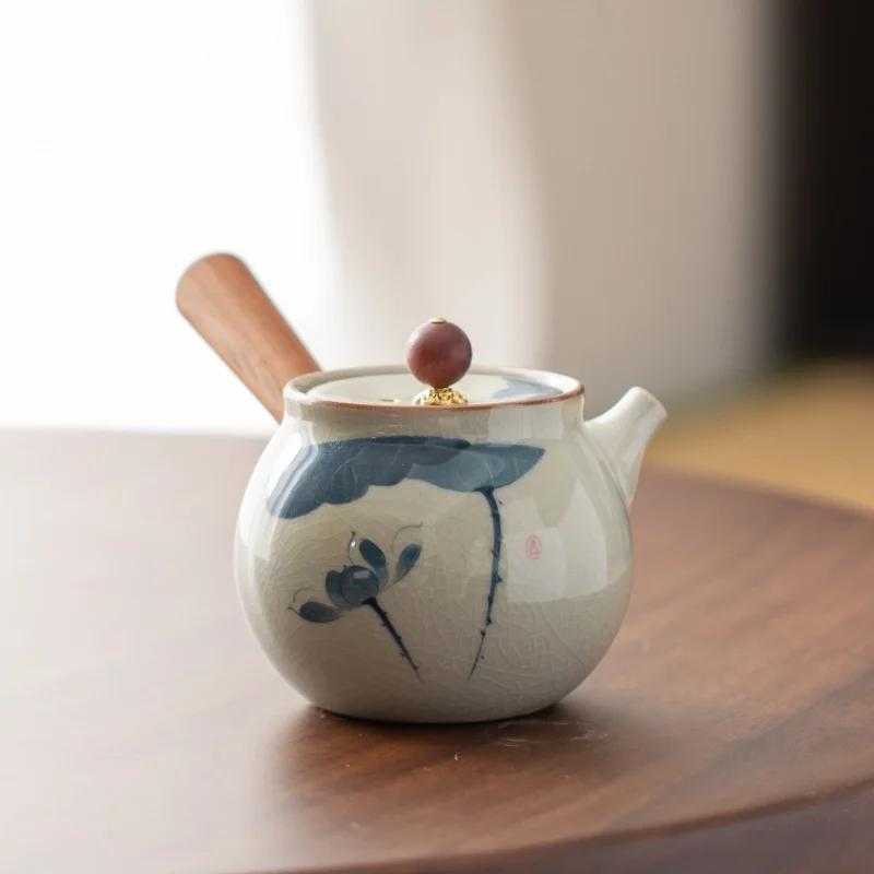 Новый китайский стиль расписанный вручную керамический чайник в стиле лотоса чайный сервиз кунг-фу небольшой бытовой чайник чайник с ручкой