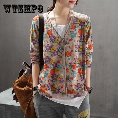Весенне-осенний винтажный кардиган с принтом, свитер, женский вязаный свитер в этническом стиле, пальто