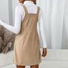 Simple Solid Color New Pocket Strap Corduroy Dress American Casual Sleeveless Strap Dress