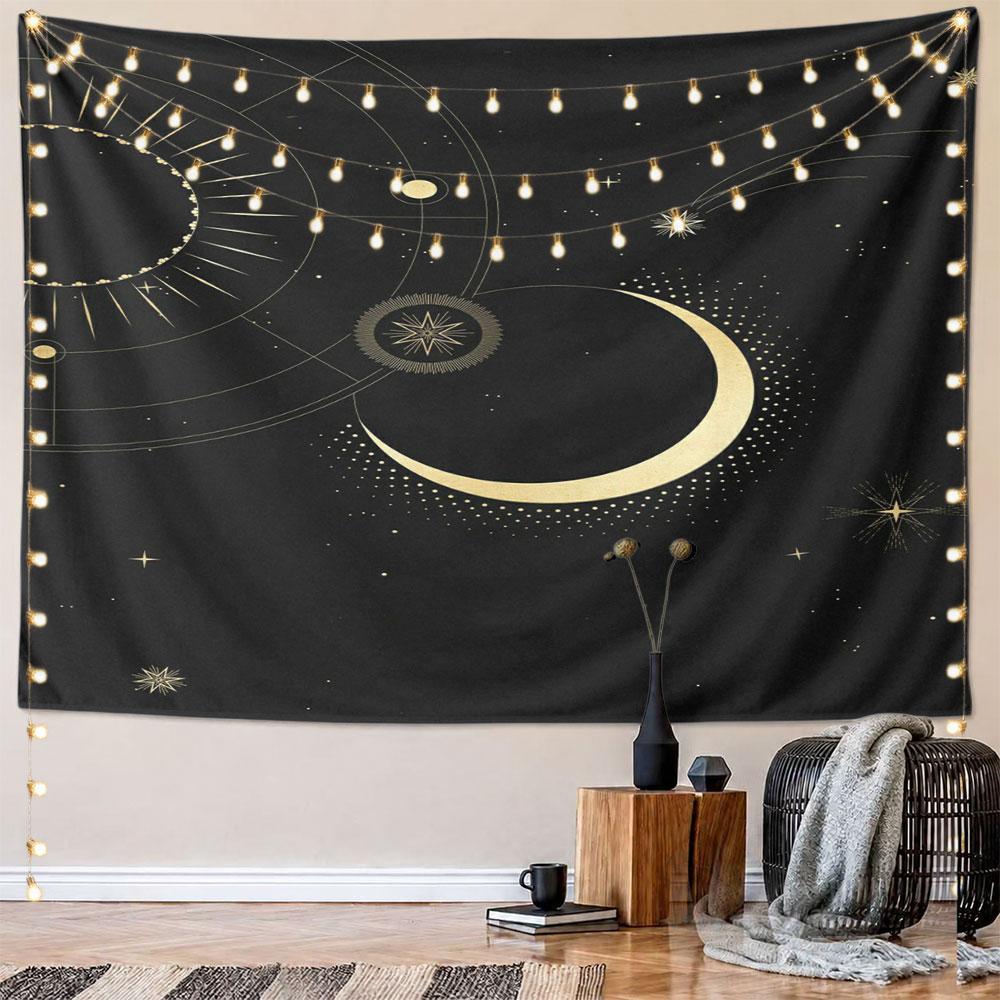 Celestial Moon and Starry Night Design Pattern Wall Hanging Tapestry Decorative Tapestry Home Decor for Bedroom and Living Room