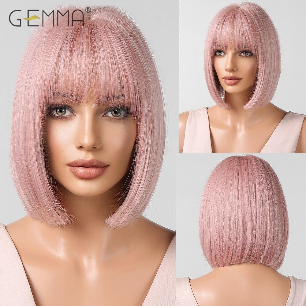 Cosplay Ombre Brown Platinum Blonde Wig Synthetic Straight Short Bob Hair Wigs for Women Natural Heat Resistant Party Daily Use