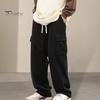 Мужские брюки с эластичной талией, регулируемые на шнурке, длинные брюки с карманами с клапанами, однотонные свободные вельветовые брюки