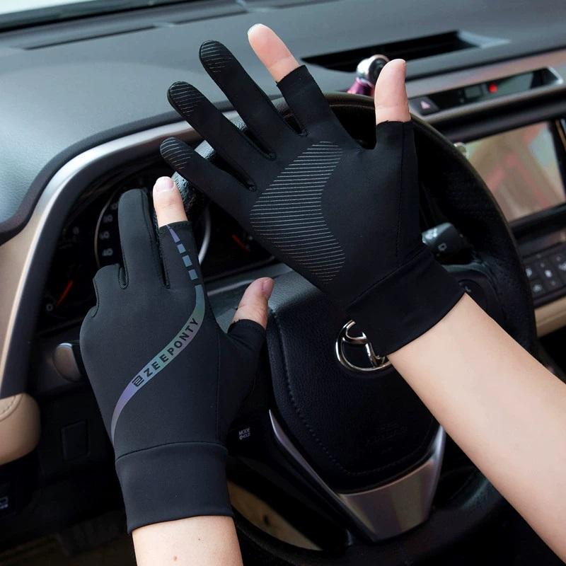 Ice Silk Breathable Two Finger Gloves for Unisex Summer Sun Protection Cool Riding Gloves Washable Outdoor Riding Equipment