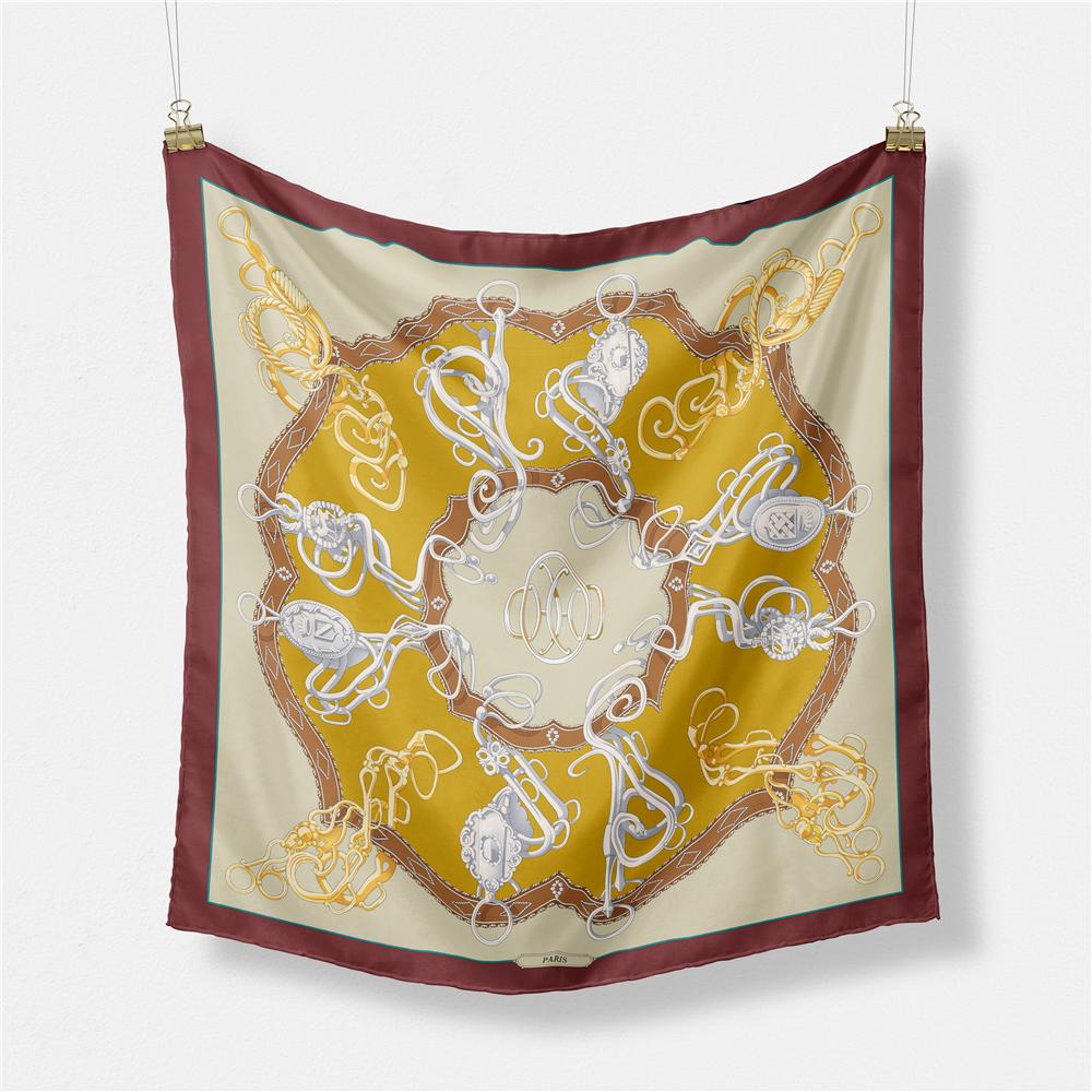 Twill Silk Scarf Women Indian Tiger Print Square Scarves Wraps Bandana Small Hijabs Silk Foulards Tie Headband Neckerchief 53CM