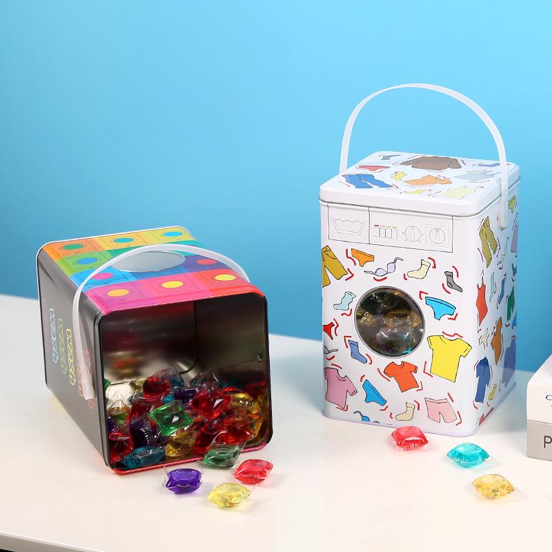 Большой жестяной ящик для хранения капсул для стирки - Органайзер в форме стиральной машины с ручкой