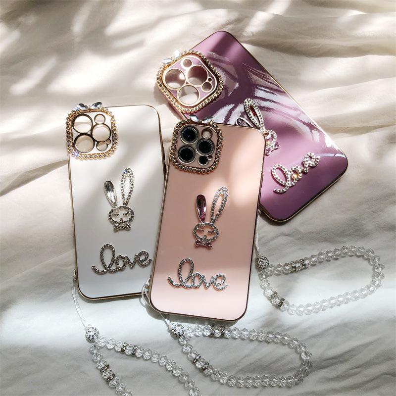 Luxury Rhinestone Rabbit Electroplated Anti-Fall Phone Case for Huawei Maimang A20 & Enjoy 70 Pro, All-Inclusive Design for Internet Celebrities.