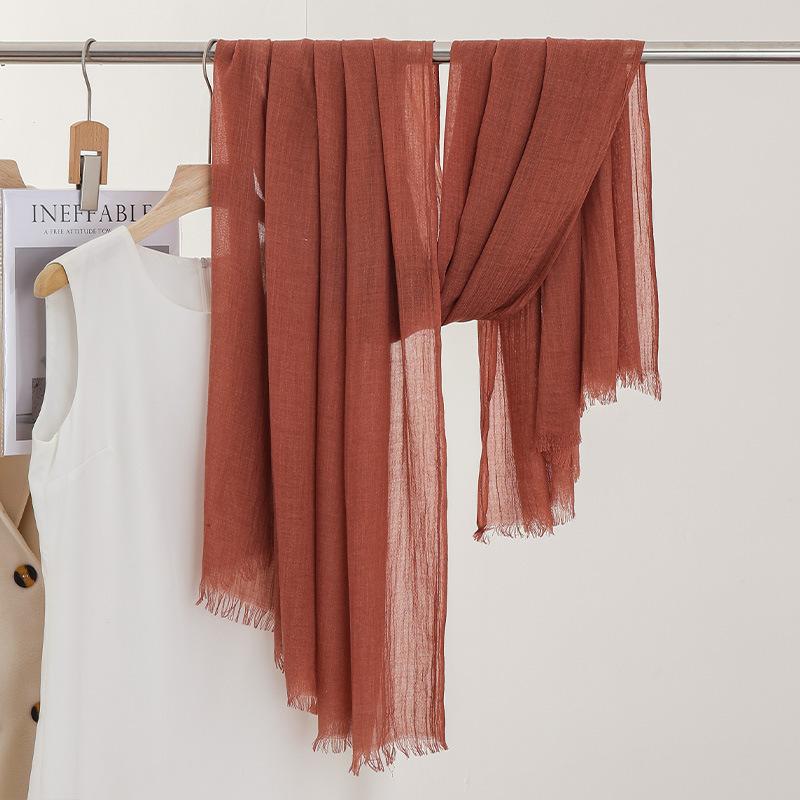 Однотонный тонкий шарф Женская солнцезащитная шаль Однотонный простой Имитация хлопка и льна Шелковый шарф Пряжа высокого класса