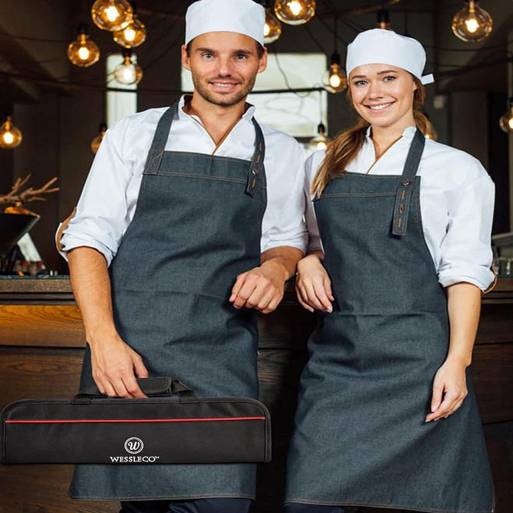 Double-Layer Oxford Cloth Chef Knife Bag, Scratch Resistant Large Capacity Portable Cutlery Storage Pouch for Western Cuisine Students