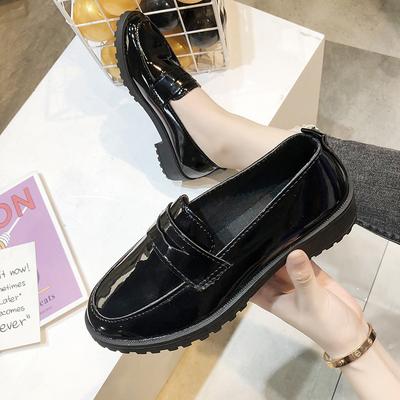 Летняя кожаная обувь женская летняя новая универсальная студенческая плоская черная