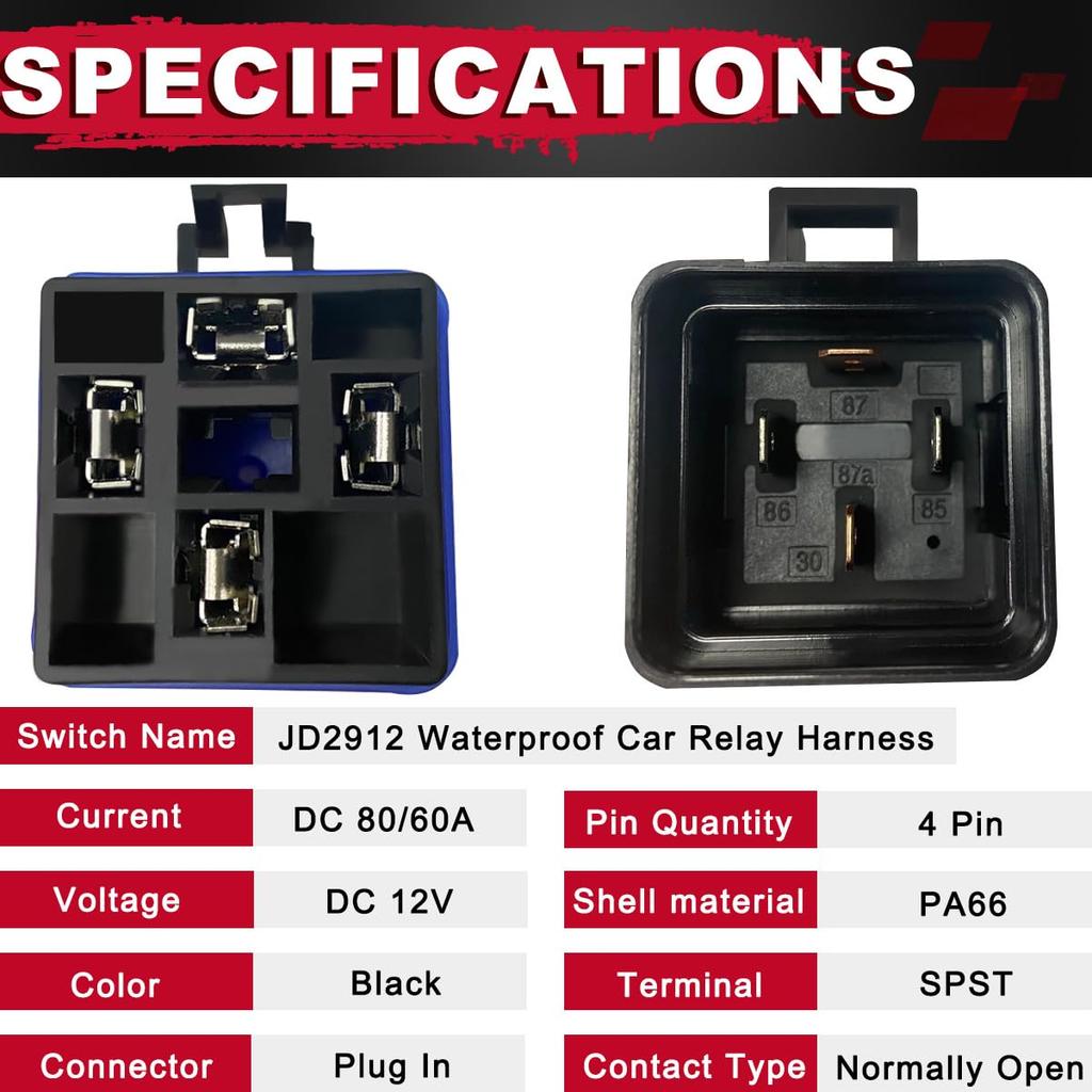 MKBKLLJY 4 Pin 80/60AMP DC Waterproof Relay with Harness Kit JD2912 Auto Relay