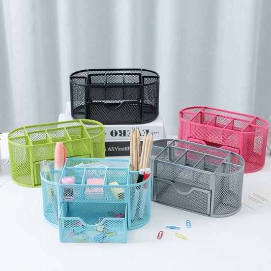 Pen Holder Sturdy Sliding Drawer Smooth Edges Non-fading Anti-rust Coating Organized Metal Nine Grids Pencil Storage Box Dormitory Accessory