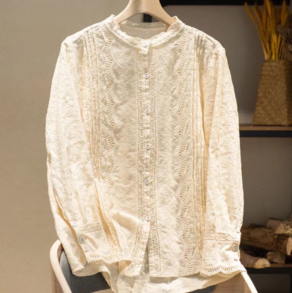 Fine Elegant Blouses for Women Boho Long Sleeve Lace Embroider Hollow Out Blouses for Lady Shirts Fashion Women's Clothing