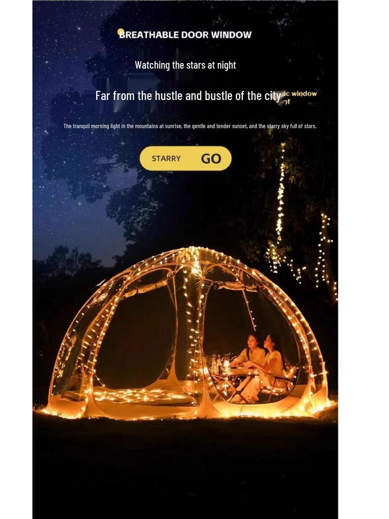 Transparent Spherical Outdoor Tent: Starry Sky Bubble House, Windproof & Warm Sunroom for Dining or Camping, Mongolian Yurt Design.
