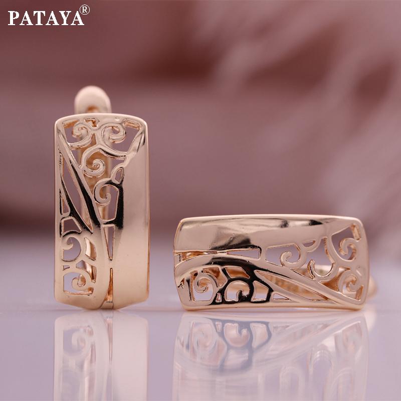 PATAYA Прямоугольные серьги цвета розового золота. Полые классические серьги итальянского ремесла.