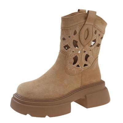 Модные летние дышащие женские ботинки на платформе, массивный каблук, женская весенняя обувь, толстая подошва, молния, уличный стиль, жокейские сапоги для верховой езды