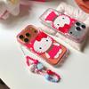 Kawaii Red Bow Cat Case For iPhone 17 16 15 14 Pro Max with Strawberry Outfit, Beaded Strap and Airbag Bumper Shockproof Cover