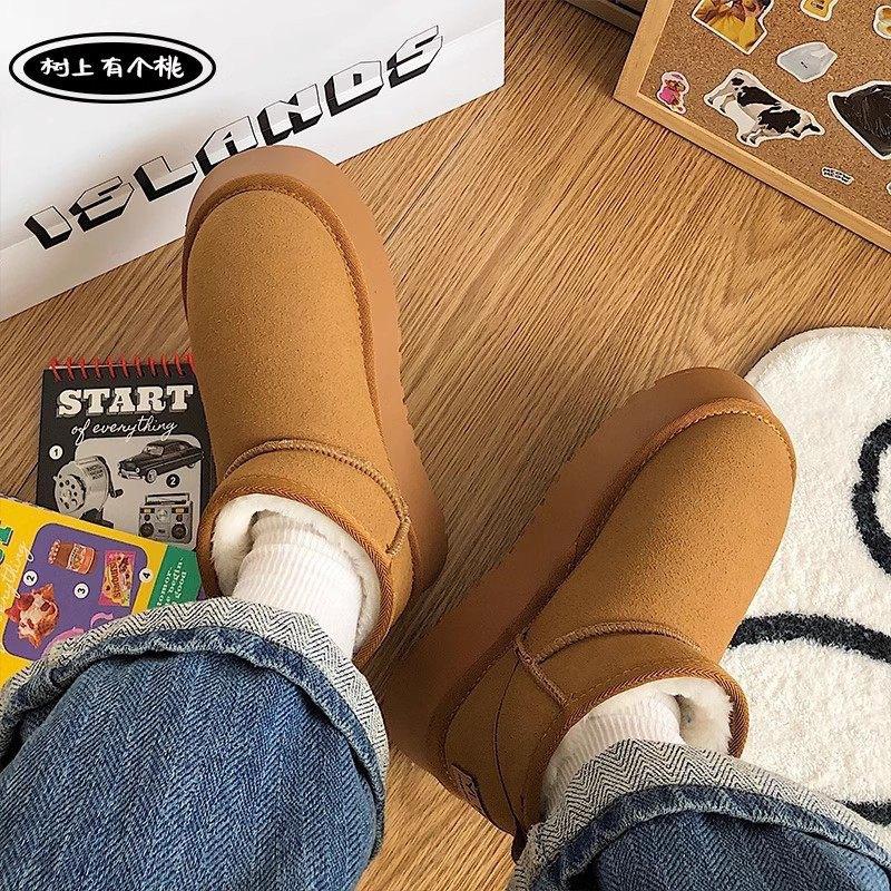 Fleece snow boots women wear thick-soled winter new fur integrated short boots thickened non-slip cotton shoes