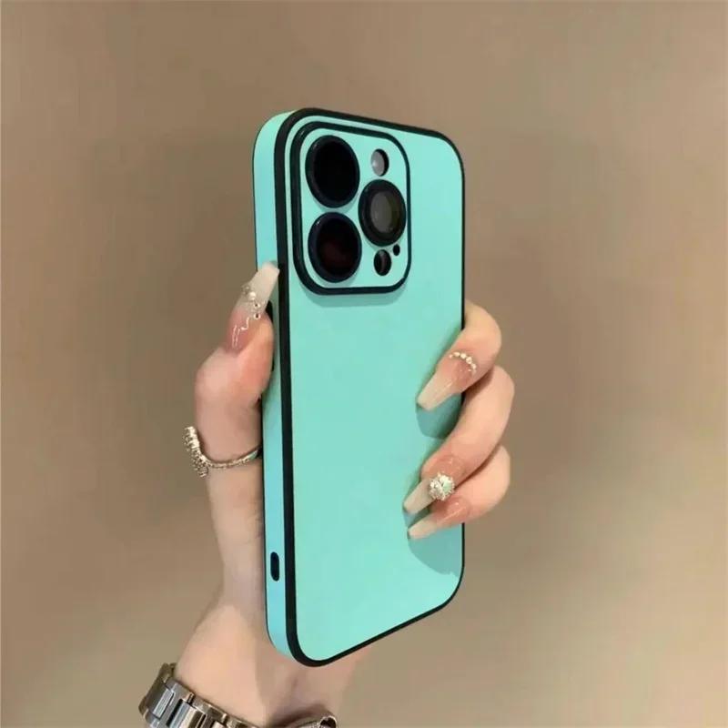 Роскошный кожаный цветной чехол для iPhone 17 Pro 16 15 14 Plus 13 12 11 Pro Max Мягкий силиконовый бампер Матовый ударопрочный простой чехол