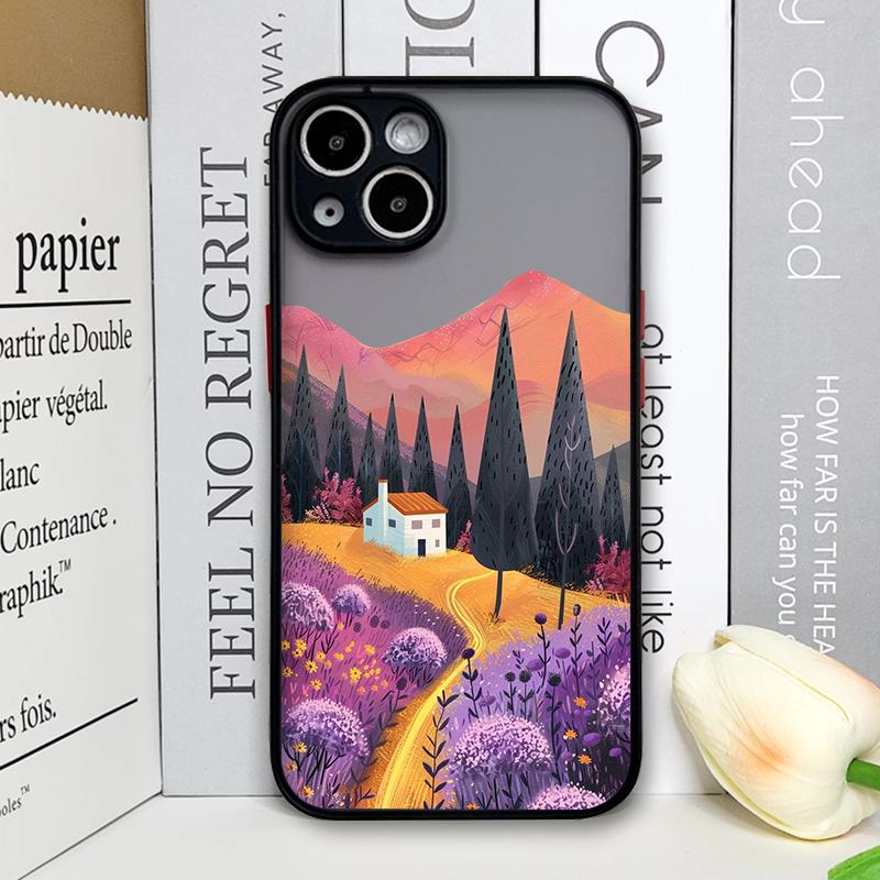 Чехол для телефона "Горная лесная деревня" для IPhone 13 12 Mini 16 15 11 14 Pro Max 7 8 Plus SE X XS Ударопрочный чехол Пейзаж с подсолнухами