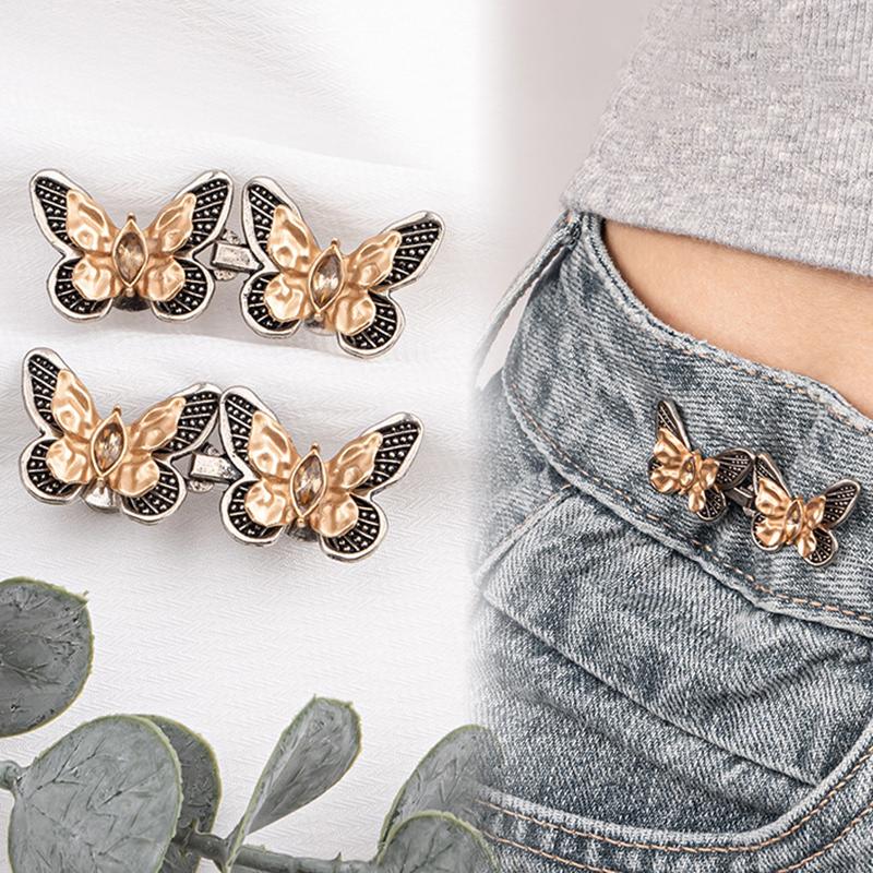 1 Pair Butterfly Waist Buckle For Women Skirt Jeans Adjustable Waist Clip Waist-Narrowing Buttons Metal Pins Clothing Accessories