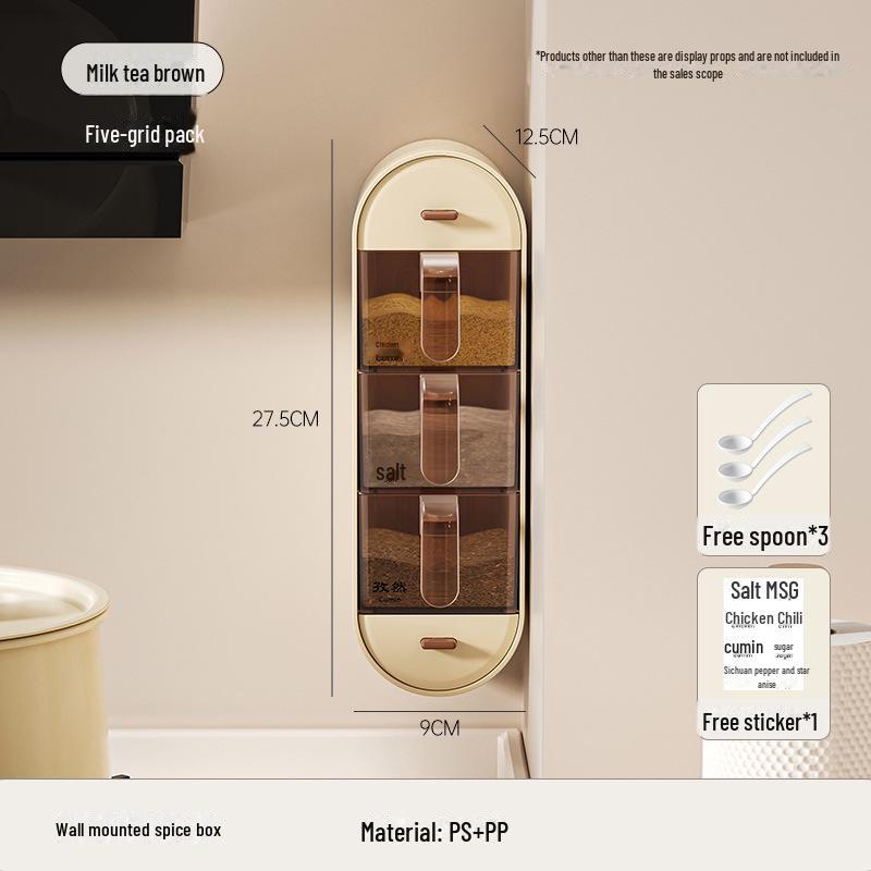 Настенный набор из пластиковых коробок для приправ без отверстий с ложкой, в комплект входят контейнеры для соли и глутамата натрия для кухни.