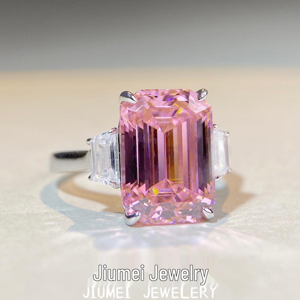 Emerald Cut Pink Zircon Diamond 925 Silver Ring for Women