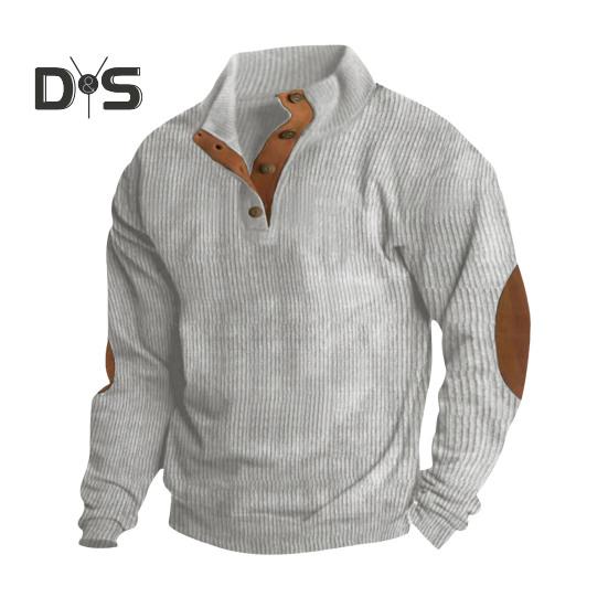 Весна Осень Мужской Топ Цветные Блоки Лоскутная Ретро Стиль Полуоткрытый Воротник-стойка Толстовка Плюс Размер Свободный Длинные Рукава Топ Повседневная Жизнь Офис И Отдых