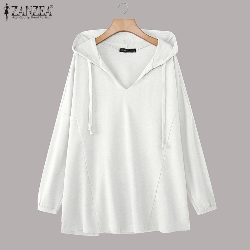 ZANZEA Women Casual V-Neck Long Sleeve Autumnn Pullover Thin Hoodies