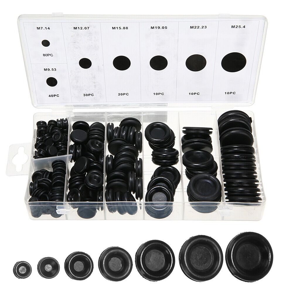 200Pcs Closed Hole Plugs Rubber Grommets Black Washers for Wiring NEW Firewall Grommet