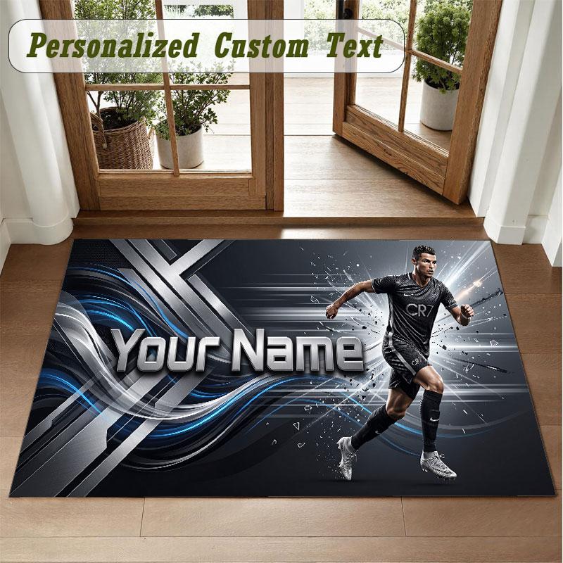 Crystal Velvet Square Rug Custom NameCristiano Ronaldo Pattern Non Slip Home Floor Decor Rug