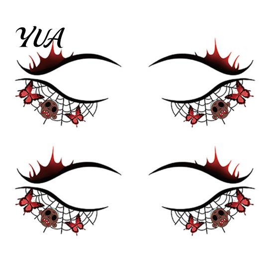 Removable Face Tattoo Stickers 2 Pairs Halloween Eye Stickers, Waterproof Temporary Decals with Pumpkin Bat Spider Web, Easy Apply Remove, Party