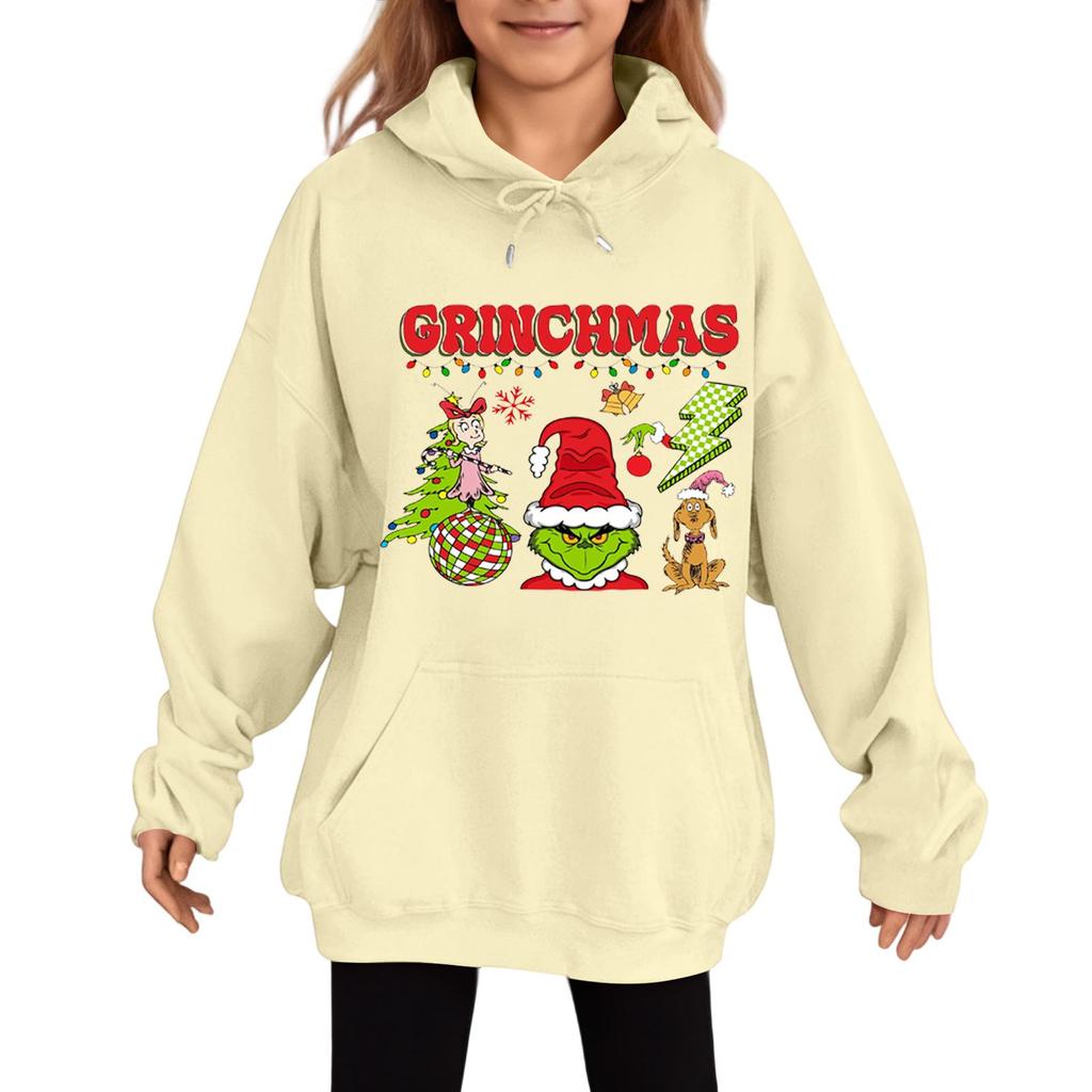 Children's Fashionable Casual Long-sleeved Loose Christmas Print Pullover Hooded Sweatshirt