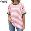 Women's Fashion Casual Summer Spring Stripe Print Short Sleeve O-Neck Blouses & Shirts