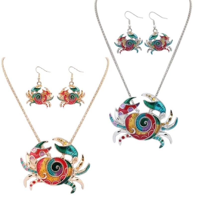 Модный весенне-летний набор ожерелья и серег в виде краба с красочной отделкой капельным маслом