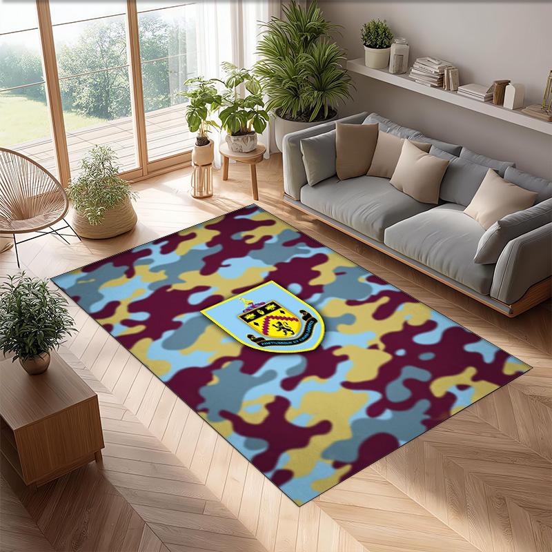 Burnley Football Print Crystal Velvet Rug, Comfortable Water Absorbent Non Slip Indoor Floor Carpet