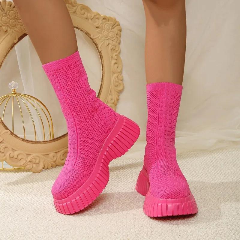 Microfiber Ankle Square Heel Modern Boots Winter Slip-on Round Toe 2024 Fashion Ladies Shoes Mid Heel Solid Women's Boots