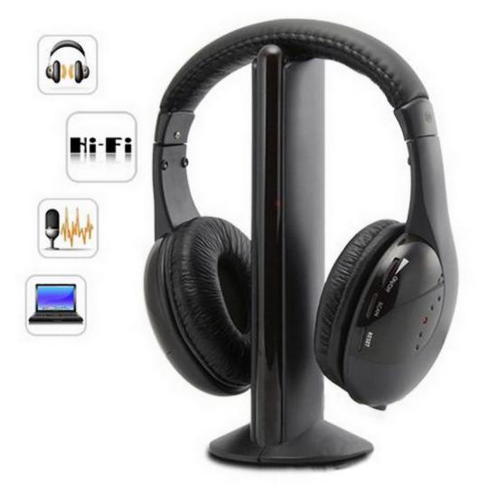 Wireless Headset Over Ear FM Radio PC TV Headphone Transmitter with Microphone for Computer
