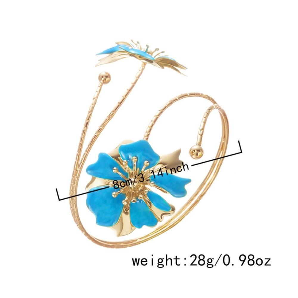 Vintage Style Enamel Flower Cuff Armlet Gold Color Open Arm Ring Special Occasion