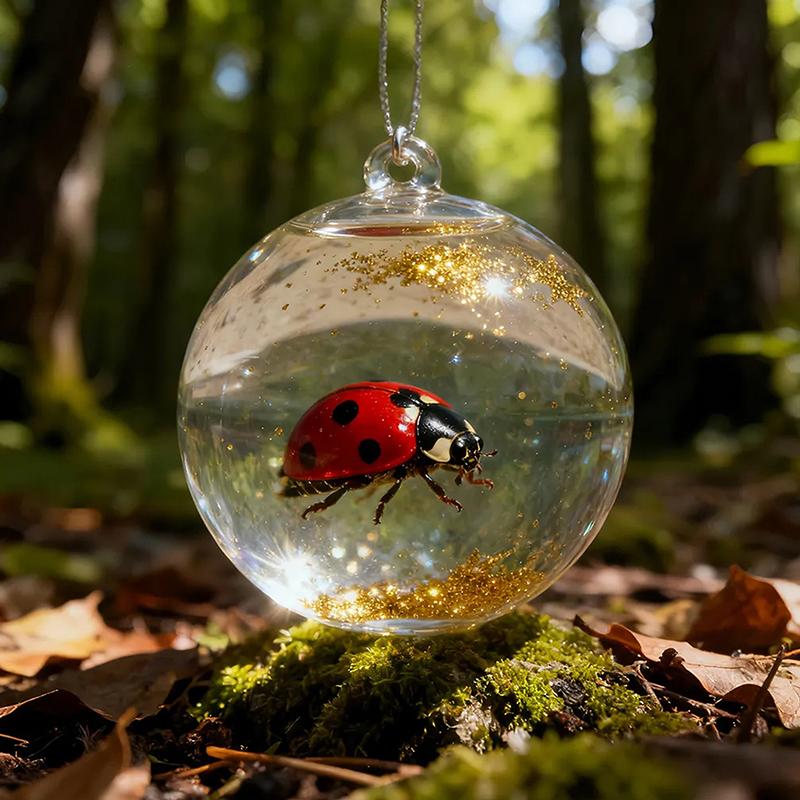 8CM Transparent Acrylic Ball Cardinal/Hummingbird Pattern Creative Tree Decoration Hanging Pendant For Home+
