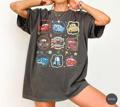 Vintage Desert Town T-Shirt, Retro Animated Racecar Characters Graphic Tee, Theme Park Land Shirt, Family Trip Outfits, Animated Fan Gift
