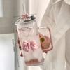 [Термостойкая стеклянная бутылка] Термостойкая 1 шт. Стеклянная бутылка для воды с соломинкой и ручкой | Прозрачная многоразовая чашка с дизайном розового банта и декоративной соломинкой