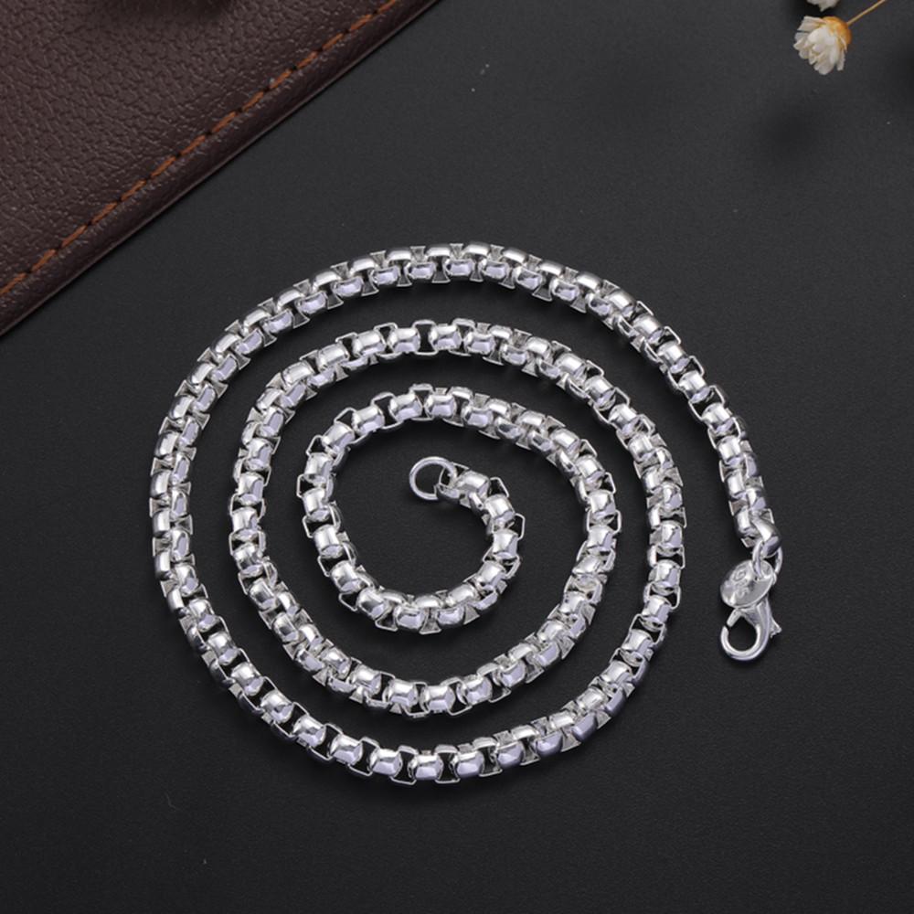 925 Stamped Silver Classic 4MM Round Box Chain Necklaces for Men Woman Wedding Party Christmas Gifts Jewelry