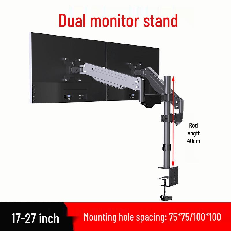 No-Drill Dual Screen Desktop Monitor Stand with Pneumatic Retractable Arm