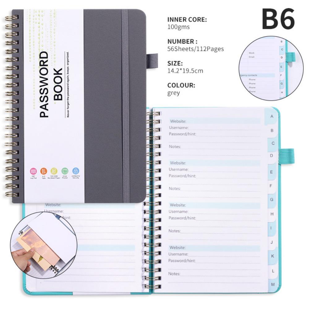 With Alphabetical Tabs Pocket Password Keeper Book Coil Book A6/B6 Size Password Keeper Notebook Portable with Penholder