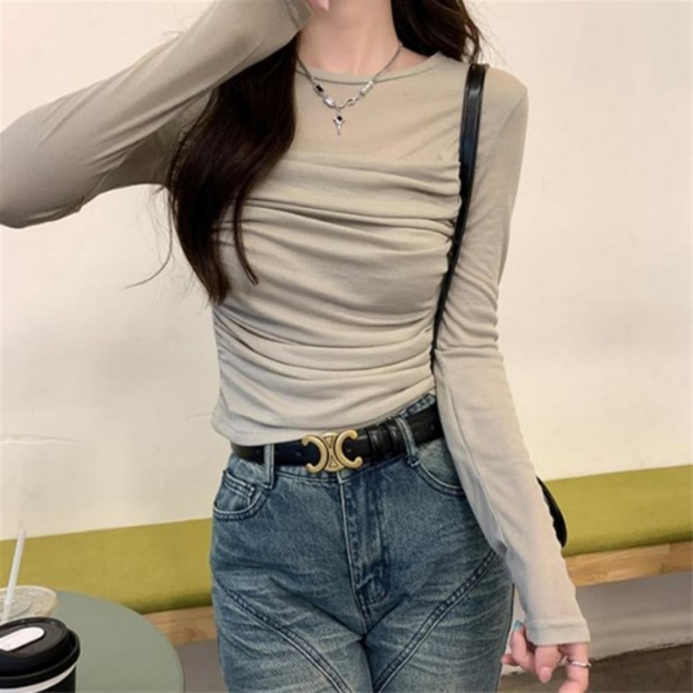 New ArrivalS Open Run Women S Sheer buST Shirring Long Sleeve T ShirT