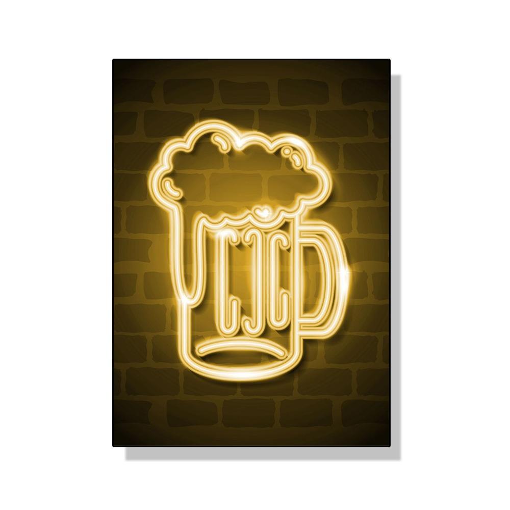 Неоновый эффект Пиво Happy Hour Паб Плакат Печать Холст Картина Настенная картина Для Бара Гостиная Домашнее украшение БЕЗ СВЕТОДИОДОВ