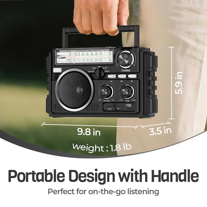 AM FM SW Радио Портативный прием с двойной антенной, Солнечная перезаряжаемая батарея 1800 мАч Bluethooth музыкальный плеер для улицы