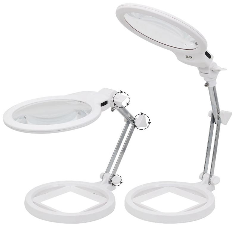 Desktop Magnifier With Illumination 130mm Large Size Foldable 2x 6x Table Lamp Magnifying Glasses With Led Scale Third Hand Lupa